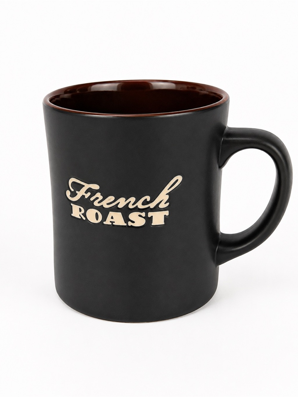 Starbucks French Roast Black Brown Ceramic Coffee Mug Embossed Logo
